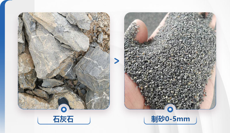 石灰石制砂前后對比，粒形好，整齊度高